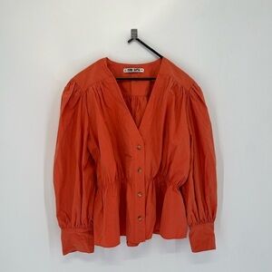 Ciao Lucia Talita Silk Blend Button Front Long Sleeve Top In Orange